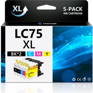 LC75XL Ink Cartridges 5 Pack Replacement for Brother LC75 LC71 Work with MFC-J6510DW MFC-J6910DW MFC-J825DW MFC-J835DW MFC-J430W MFC-J435W MFC-J5910DW MFC-J625DW Printer (2BK/C/M/Y)