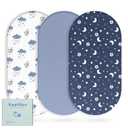 Yoofoss Bassinet Sheets for Baby,3-Pack Fitted Bassinet Sheets Set Compatible with Halo Bassinest Swivel Sleeper, Baby Delight, Angelbliss, Soft Breathable Bassinet Mattress Sheets(Blue+Cloud)