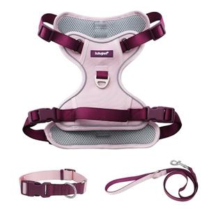 No Pull Dog Harness Leash and Collar Set, Soft Adjustable Dogs Vest Reflective and Comfortable Handle Pink Medium