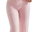 OMKAGI Womens Lounge Set Lace Square Neck Long Sleeve Tops Wide Leg Pants 2 Piece Outfits (Pink, XL)