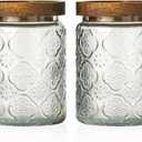 Snminetal Vintage Glass Kitchen Storage Counter Jar, Kitchen and Pantry Glass Storage, with Airtight Wood Lid for Cookies, Candy, Coffee Tea Beans, Grains,Food Storage Containers (plum-pattern*2)