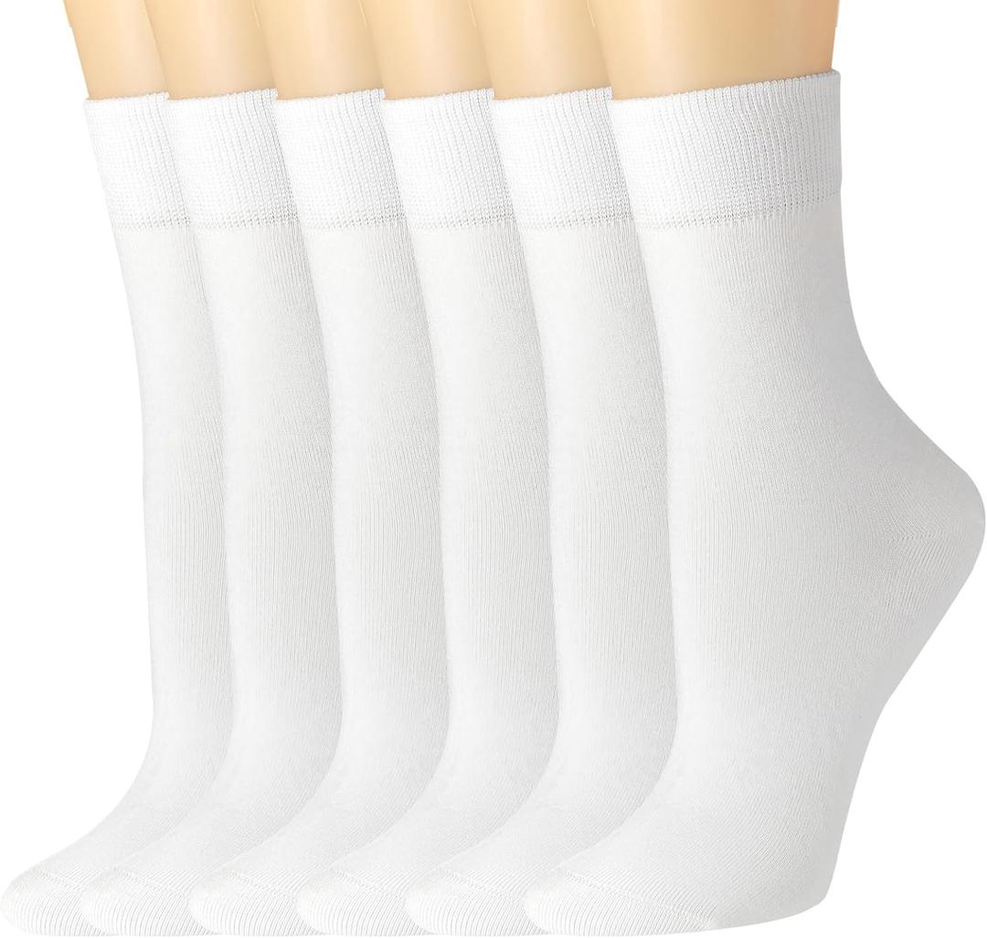 Losa Kute Super Soft Crew Socks Cozy Causal Athletic Socks 6 Pairs (White, M)