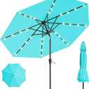 9FT Solar Umbrella 32 LED Lighted Patio Umbrella Table Market Umbrella w/Tilt and Crank, UV-Resistant Outdoor Umbrella for Pool, Garden, Deck, Aqua Blue