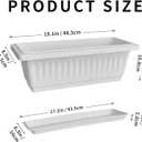 19 Inch Rectangular Plastic Planters with Drainage and Matching Trays, Set of 2, Window Box Flower Pots for Indoor Outdoor Use (White)