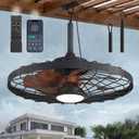 LEDIARY 24" Outdoor Ceiling Fan with Lights,IP65 Waterproof Gazebo Hanging Fan with Remote Control Smart App, Plug in Caged Ceiling Fan with 3CCT 6-Speeds for Patio Porch Pergola(Walnut)