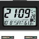 Handy Atomic Alarm Clock - 6'' Battery Operated Digital Clock with Seconds, Self-Setting, Auto Sync, DST, Selectable Time Zones,Portable Travel Desk Clock with 5s Touch Backlight for Bedroom (Black)