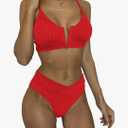 Women's V Cut High Waisted Bikini Ribbed V-Wired Cami Two Pieces Swimsuit S