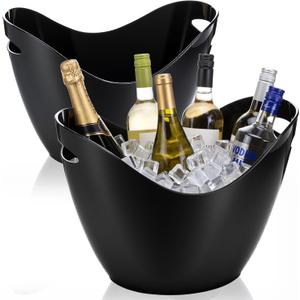 meekoo 2 Pack Ice Bucket 8 Liter Champagne Wine Bucket Black Acrylic Beverage Tub Party Drinks Ice Tub for Wine, Champagne or Beer Bottles Bar Supplies