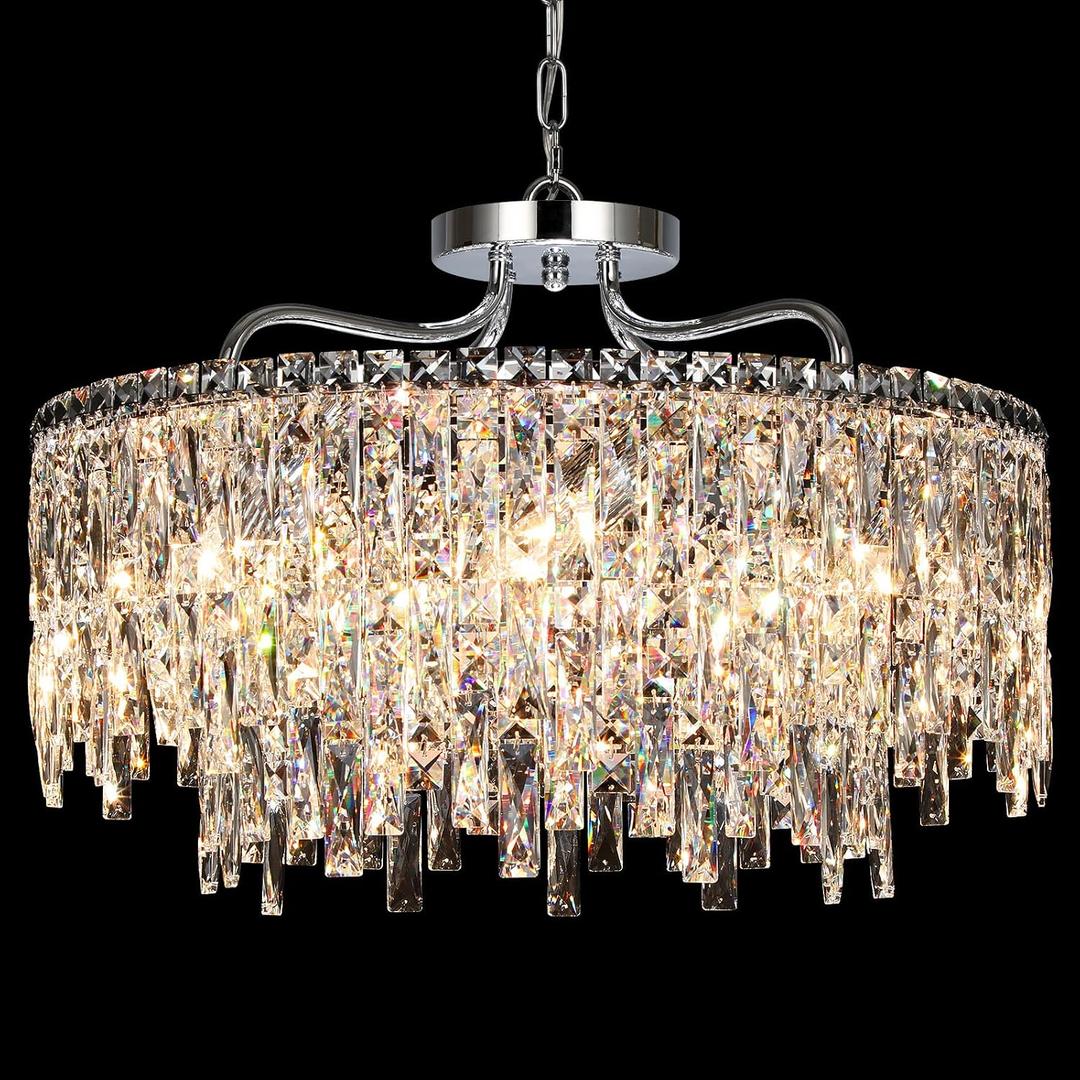 Luxury Crystal Chandelier, 24" Modern Round Dining Room Chandeliers Over Table8 Lights Chrome Ceiling Pendant Ceiling Lighting for Living Room Bedroom Entryway Foyer Staircase