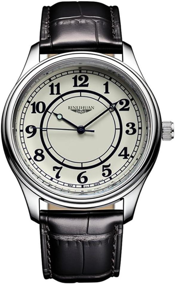 Mens Womens Simple Big Face Leather Quartz Watch