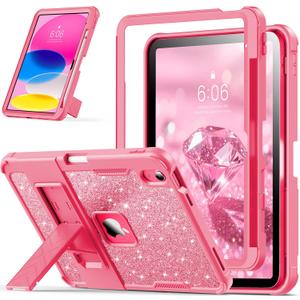 INFILAND Kids Case for iPad A16 11 inch 11th Generation,iPad 10th Generation Case 10.9 Inch, Heavy Duty Shockproof Protective Cover with Kickstand, Glitter Cute Shell for Girls, Women, Kids (Pink)