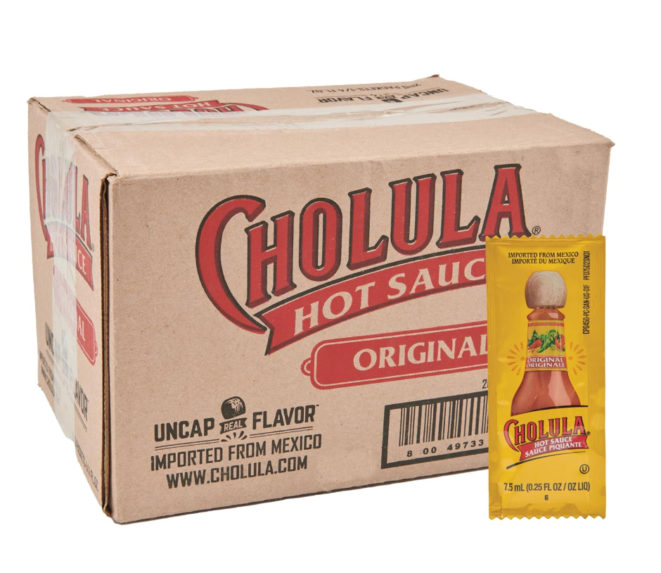 Cholula Original Hot Sauce Packets, 200 count - One 200 Count Individual Hot Sauce Packets with Mexican Peppers and Signature Spice Blend, Perfect Single-Serve Size for Delivery and Takeout