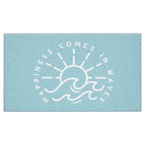 Jvpke Blue Beach Door Mat, Happiness Comes in Waves Blue Beachy Door Mat Indoor Outdoor Entrance Porch, Ocean Coastal Nautical Bath Mats for Bathroom, Beachy Welcome Mats, 17x30 Inches
