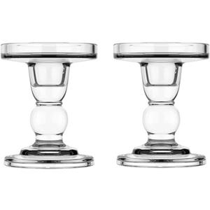 2Pcs Glass Candle Holders,Crystal Glass Candle Holder,Clear Pillar Taper Candlestick for Wedding, Party, Holiday Decoration (Medium)