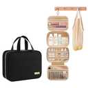 Travel Toiletry Bag with Waterproof Compartments and Hanging Hook-Black