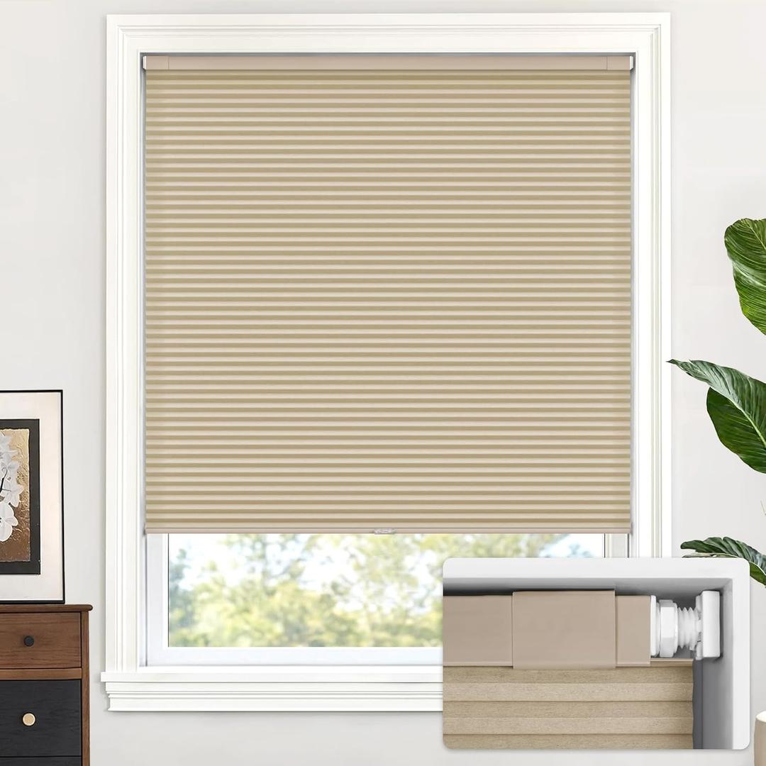 LazBlinds Cordless Cellular Shades, No Tools No Drill Light Filtering Honeycomb Shades Pleated Blinds for Windows, 29'' W x 48'' H, Taupe