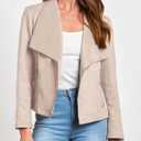 KIRUNDO Women's Faux Leather Suede Jacket 2024 Fall Fashion Light Long Sleeve Cropped Jacket Coats with Pockets(Beige Apricot, Medium)