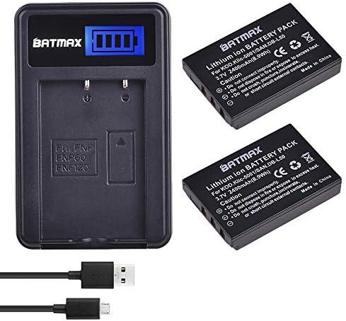 Batmax 2x 2400mAh KLIC-5001 Li-ion Battery + LCD USB Charger for Kodak Easyshare P712 P850 P880 Z730 Z760 Z7590 DX6490 DX7440 DX7590 DX7630 Zoom and Sanyo DB-L50 DMX-WH1 HD1010 FH11 HD2000 VPC-WH1 HD2