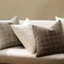 MIULEE Decorative Chenille Check Throw Pillow Covers Vintage Plaid Couch Pillows 18x18 Inch Set of 2 Neutral Boho Farmhouse Cushion Covers Modern Spring Home Decor for Sofa Bed Living Room Beige