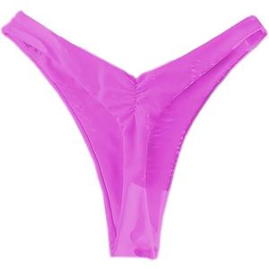 YELAIVP Women's Ruched Back Bikini Bottoms High Cut Bathing Suit Bottoms Cheeky Thong Swimsuit Bottom XL