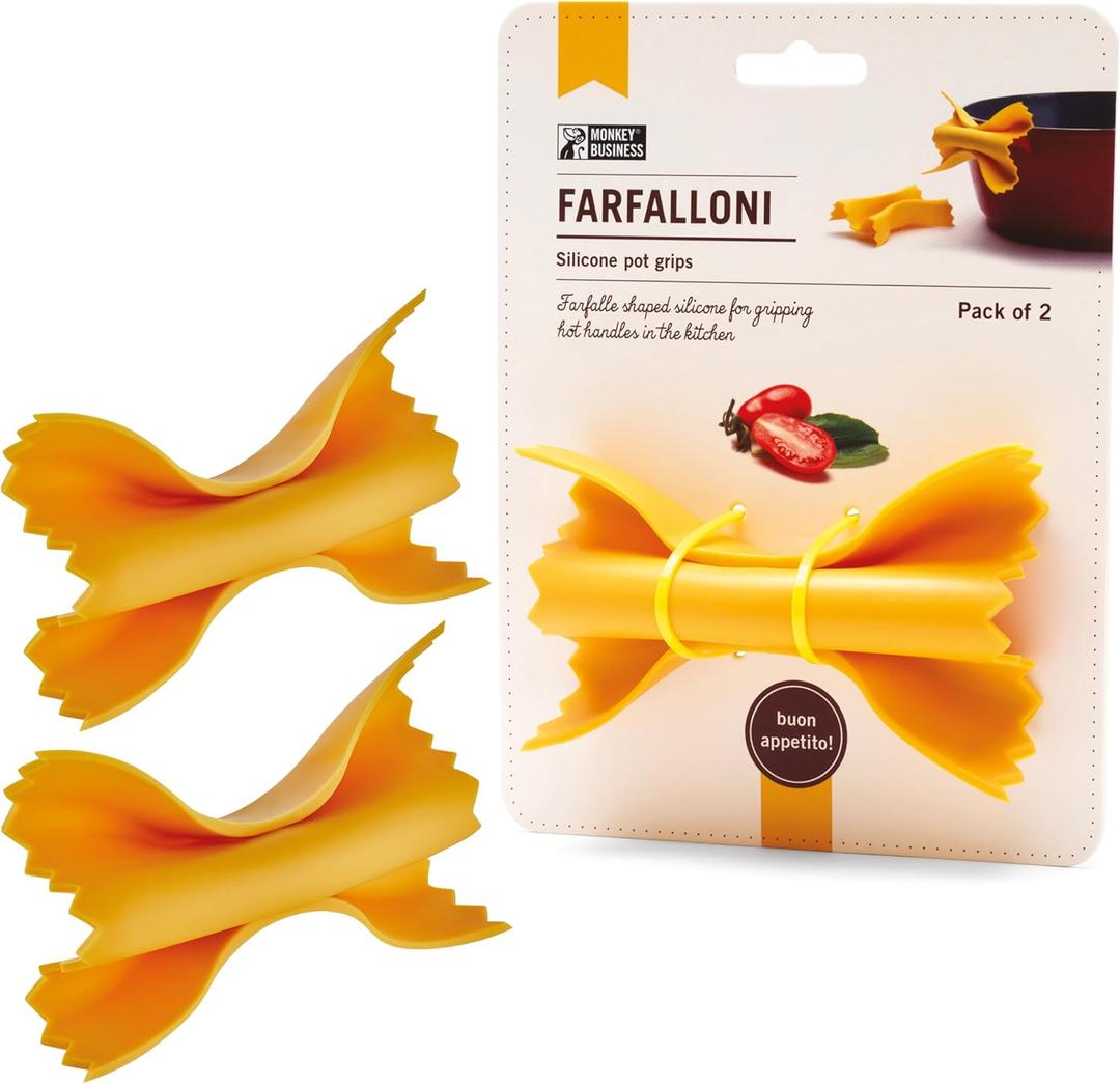 Monkey Business Farfalloni-Shaped Pot Holders  Mini Silicone Pinch Mitts | Fun Silicone Pot Gripper & Kitchen Gadget | Quirky Pasta-Inspired Kitchen Gadgets Collection (Farfalloni - Pack of 2)