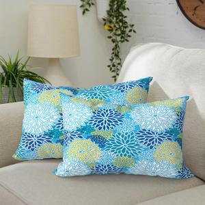 Pack of 2 Outdoor Waterproof Lumbar Pillow Covers ONLY, Rectangle Decorative Double Printed Pillow Cases for Patio Couch Porch Chairs (12 x 20 in,Dahlia Blue)