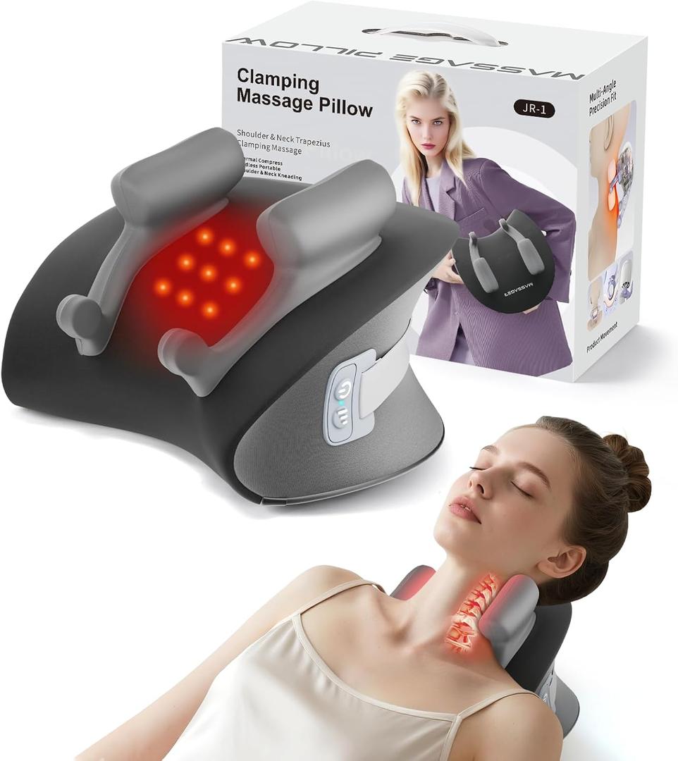 Shiatsu Neck Massager with Heat, Electric Deep Tissue Kneading Massage Pillow with 10-Minute Timer for Full Body Muscle Pain Relief, Cordless Portable Cervical Traction Device (Black)