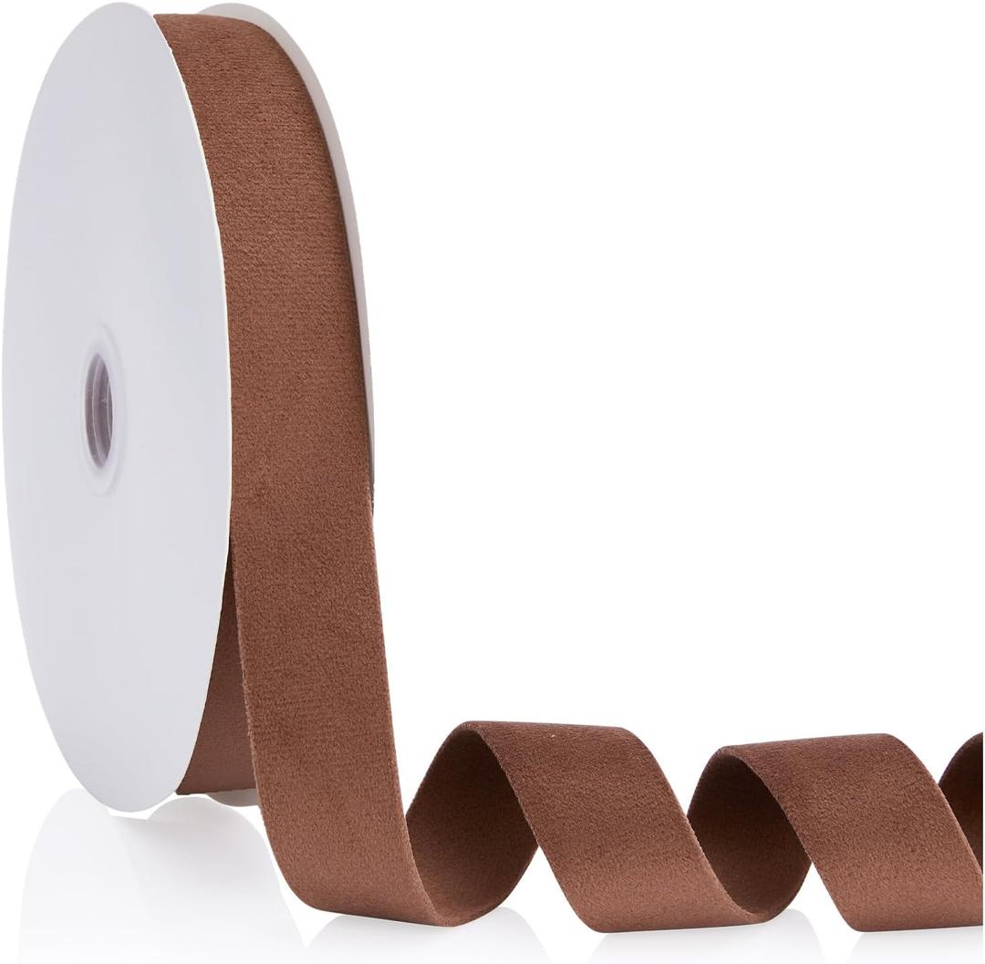 Brown Velvet Ribbon Double Faced 1 inch Continuous 20 Yards Use for Christmas Tree Ornaments, Gift Wrapping, Wreath Decoration, Wedding Boutonnieres, Handmade Crafts Bow Making