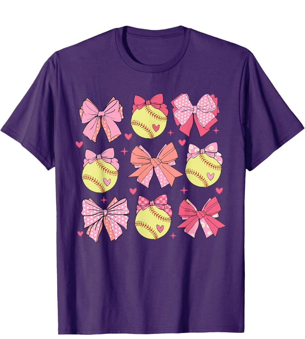 Softball Coquette Bow Softball Mom Mothers Day Softball Mama T-Shirt 11-12 Years old/ 152, Size L
