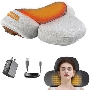 Lewuyoya Non-Rechargeable 3-in-1 Neck Massager Pillow with Heat for Pain Relief Deep Tissue, Cervical Neck Pillow with Traction Massager,Light Grey
