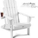 Folding Adirondack Chair with Wood Texture, HDPE All-Weather Fire Pit Chairs, Plastic Adirondack Chairs with 2 Cup Holder, Outdoor Lawn Chair for Patio Garden (Teak)
