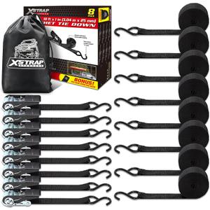 XSTRAP STANDARD Ratchet Tie Down Straps 8PK 1'' x 10 ft - 900 LB Break Strength Cargo Straps for Moving Appliances, Lawn Equipment, Motorcycle (Black), 8pk 1inchx10ft