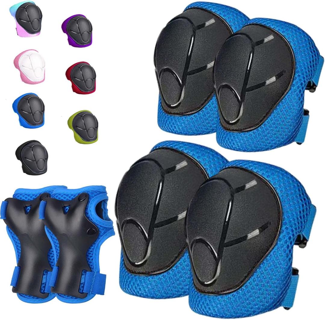 Kids/Youth Knee Pads Elbow Pads for 3-14Years Boys Girls 6 in 1 Kids Protective Gear Set Adjustable for Skating Cycling Bike Rollerblading Scooter Roller Skates (M(7-14Years), blue)