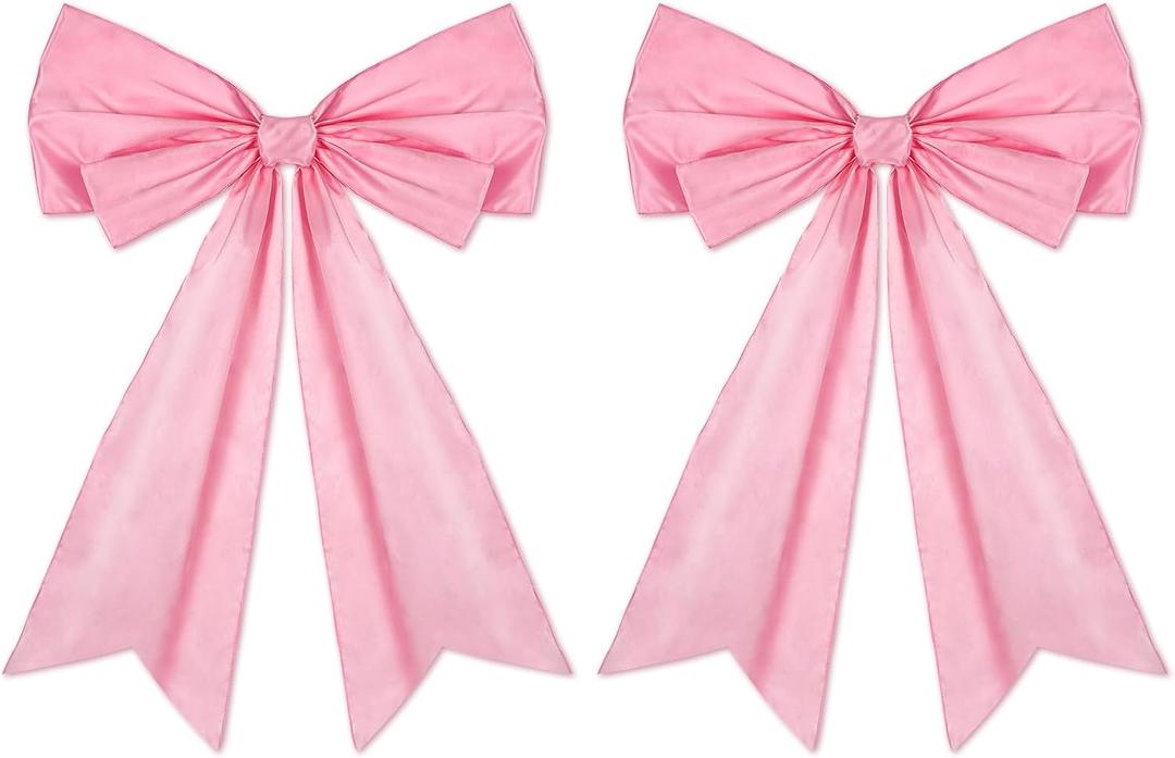 2 Pcs Large Pink Coquette Bow for Backdrop 27.6 x 21.7 Inches Big Pink Bows Room Wall Decor Giant Ribbon Tie Hanging Gift for Birthday Bachelorette Party Girl Baby Shower Bridal Shower Wedding