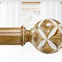 Wood Curtain Rods For Windows 48to 84 Inches 1 Inch Diameter Heavy-Duty Adjustable Decorative Curtain Rods With Four-Leaf Clover Carving Finials For Bedrooms & Living Rooms
