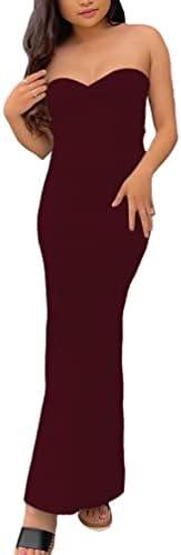 WFHFNJW Women Sexy Twist Knot Front Ribbed Knit Bodycon Bandeau Tube Dress Casual Solid Strapless Maxi Long Dress size M