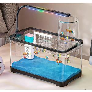 Aquarium Fish Tank Kit, 3 Gallon Betta Fish Tanks Starter Kit with Light and Filter, Blue Sand, Small Tropical Fish, Guppies, Goldfish, or Betta