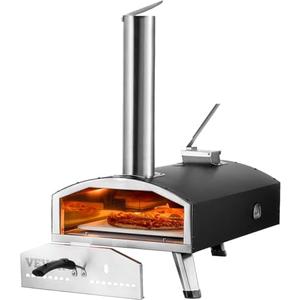 VEVOR OUTDOOR Pizza Oven, 12 Inch Wood Fired Pizza Ovens, Pellet Pizza Stove with Thermometer, Portable Pizza Maker for Outside Backyard Patio Camping, Pizza Stone, Carry Bag, Shovel, Black