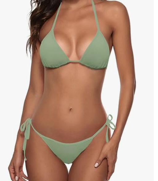 Women Two Piece Bikini Swimsuit Sexy Bathing Suits Halter Triangle Tops String Bikini Sets, Size Small