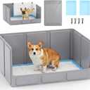 Dog Litter Box with High Walls, Foldable No-Assembly Indoor Dog Potty Tray, Waterproof No-Spill Dog Pee Pad Holder for Small and Medium Dogs, Easy to Clean, Gray (33"x22"x16")