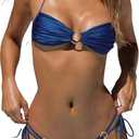 Women's High Cut String Triangle Bikini Set Swimsuits Solid Color Lace-up Sexy Bathing Suits 2 Piece, XL