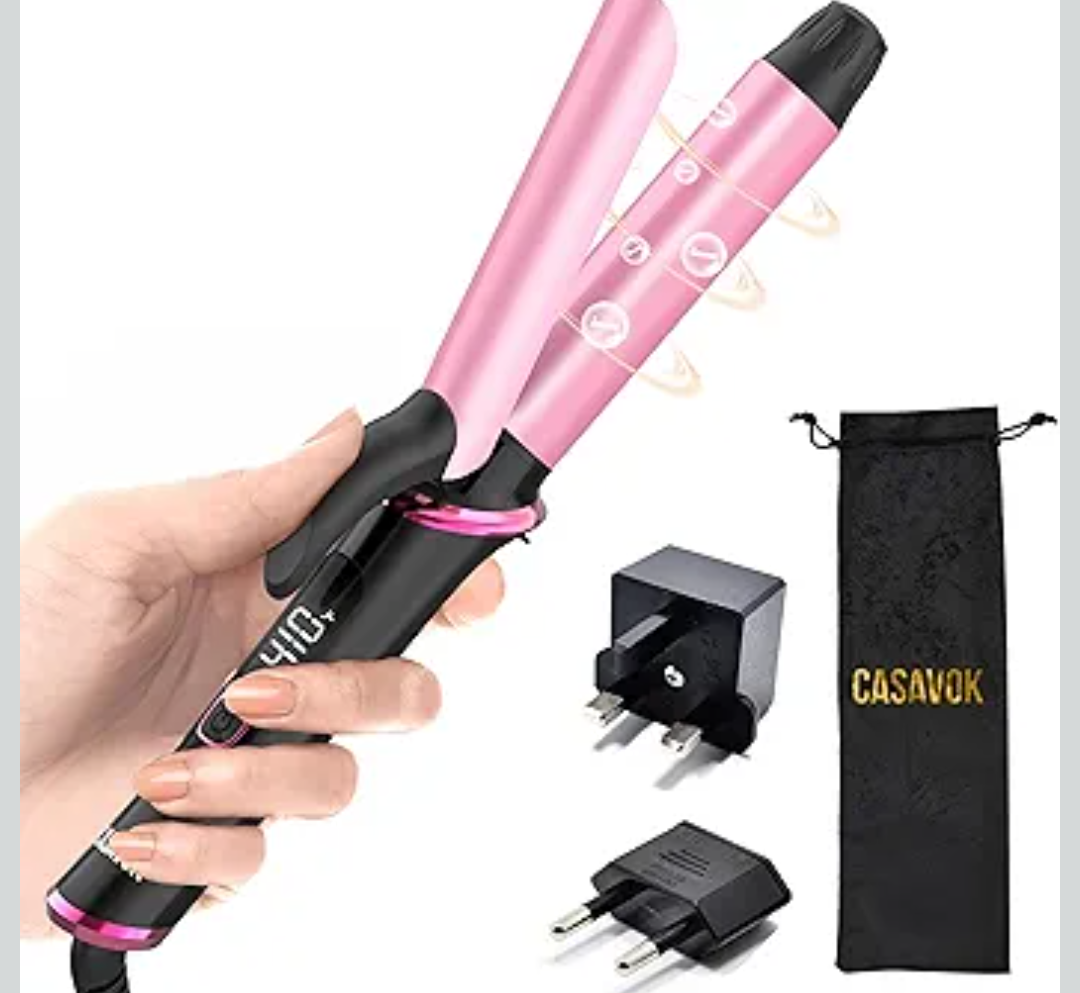 Mini Curling Iron for Travel,110~240V Dual Voltage with European Plug Adapter,Small Curling Iron for Short Hair,Tiny Curling Irons for Women,Anti-Scald Cover,Auto-Off,5 Temp Digital Settings,1 Inch