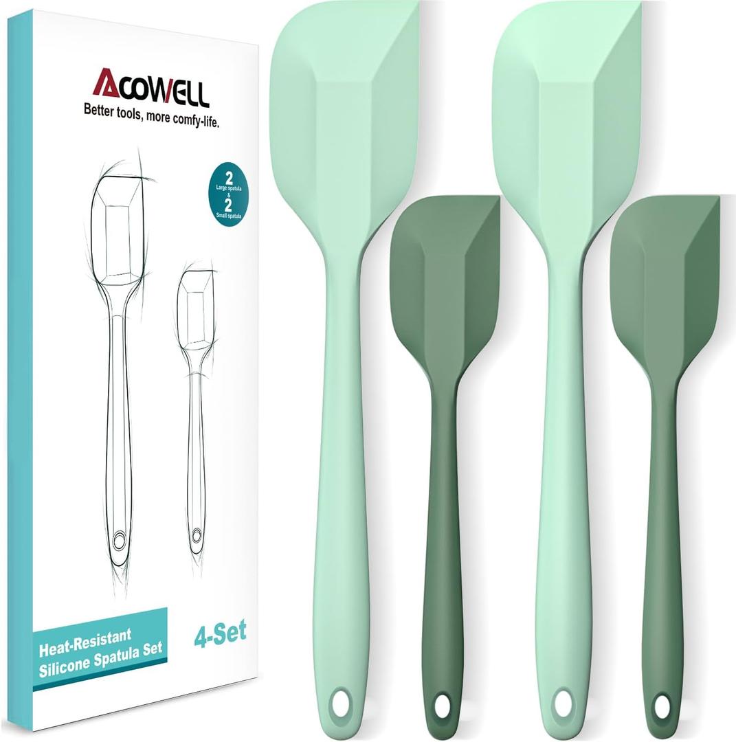 Silicone Spatula Set, Premium Spatulas Silicone Heat Resistant 2 Small & 2 Large Flexible Scraper for Nonstick Cookware, Rubber Spatula for Kitchen Mixing Baking Cooking Use, Soft Spatula - Set of 4 (2 small(high-grade-green)+2 large(fresh-green))