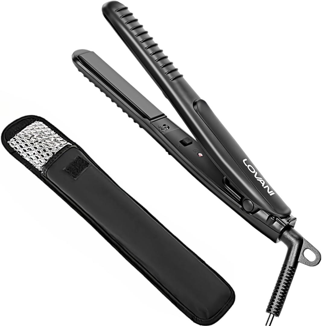 LOVANI Mini Flat Iron Travel Size Nano Titanium Dual Voltage Portable Hair for Worldwide Use 0.5 Inch Straightener with Professional Heat Resistant Travelling Bag