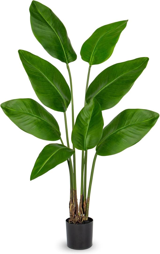 Hollyone 2pcs Large Artificial Bird of Paradise Plant in Pot, 30" Fake Palm Tropical Ferns Potted Plants, 2.6ft Faux Plantain Banana Leaf Plant for Indoor Outdoor Home Garden Decoration