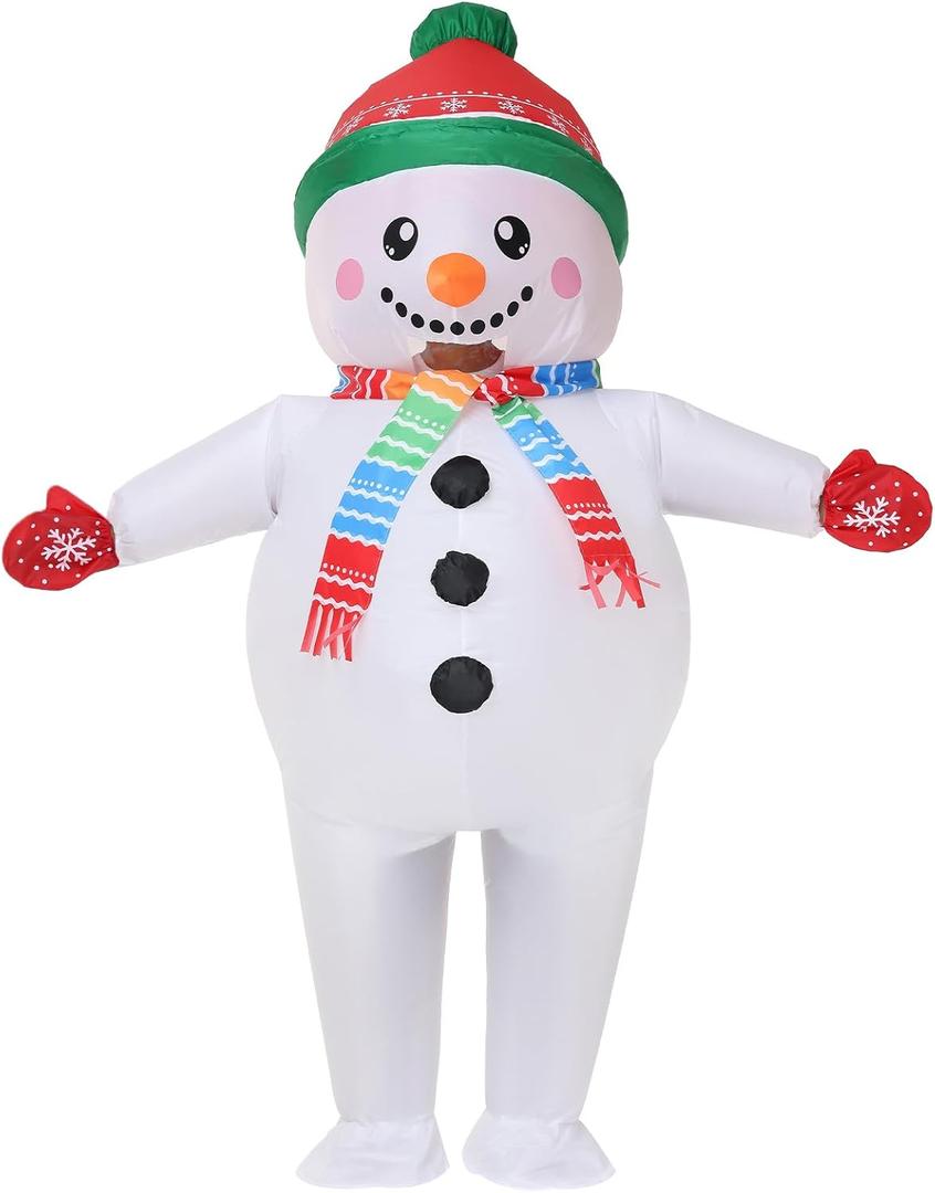 Inflatable Snowman Costume Blow up Christmas Costume Party Halloween Suit Christmas Decoration (Green)