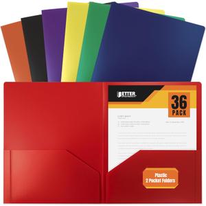 Better Office Products Poly 2 Pocket Folders Heavyweight, 36 Piece