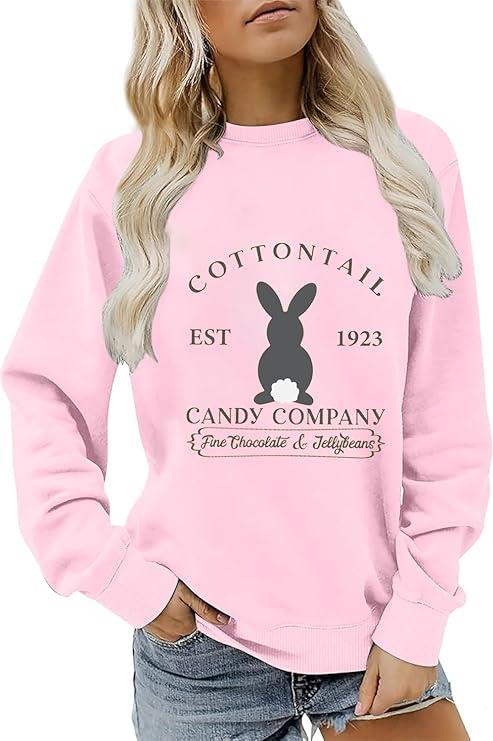 Ykomow Happy Easter Sweatshirt Women Long Sleeve Cute Bunny Rabbit Graphic Tees Pullover 2XL