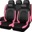 CAR PASS Leather Seat Covers, Breathable Universal Car Seat Cover Full Set for Cute Women Girly,Super 5mm Composite Sponge Inside,Airbag Compatible fits Most Auto,SUVs,Trucks,Vans(Black&Pink)