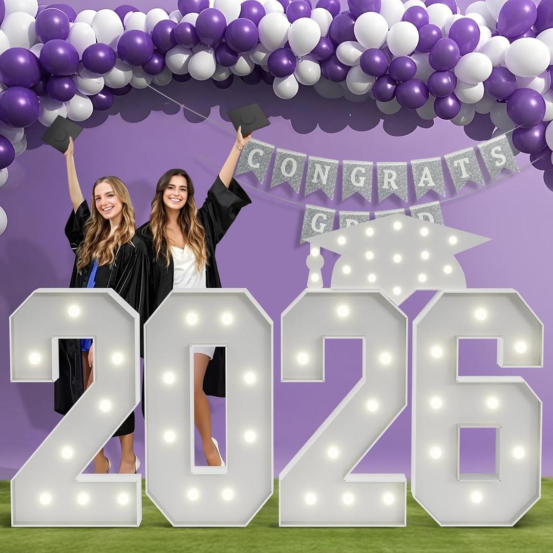 Graduation Decorations Class of 2026 3FT: Large Marquee Light up Numbers 2026 Party Decor Graduations Ornaments Grad Number Sign Kindergarten Preschool Senior High School College Foam Board
